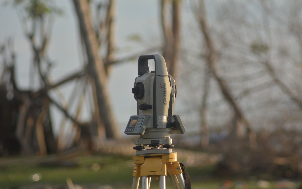 Total station set up on site to record levels